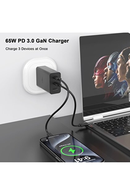 Enshall 65W FRF Hızlı Şarj Adaptörü PD 3A Type-c/Type-c Kablolu