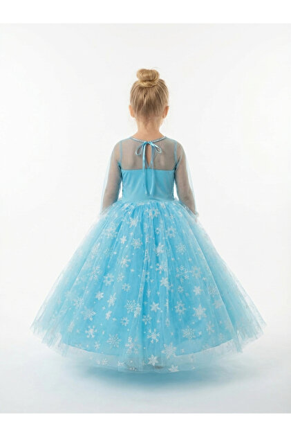 BUTKHAPPYKDS Girl's Blue Elsa Dress with Tarlatan Fluffy Evening Dress-  Trendyol