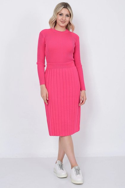 Women's Knitwear Pleated Skirt and Hair Braided Sweater Set Oversize Fujya