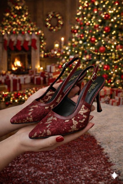 Lace Detailed Thin Heel Women's Evening Shoe for Brides and Special Occasions Heel 9 cm