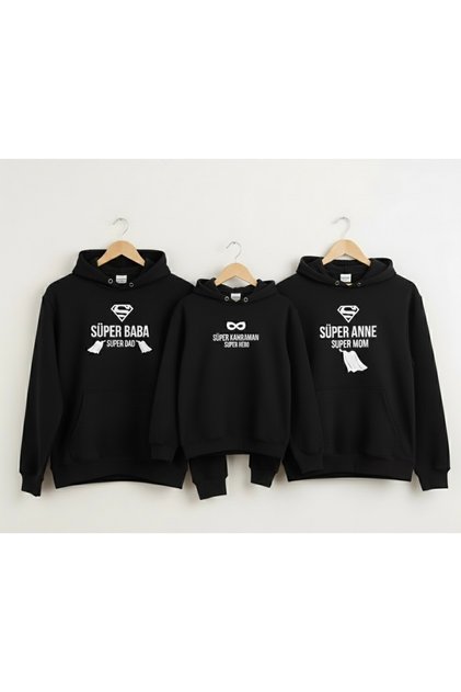 Superhero Printed Mother, Father, Child Combination Hoodie
