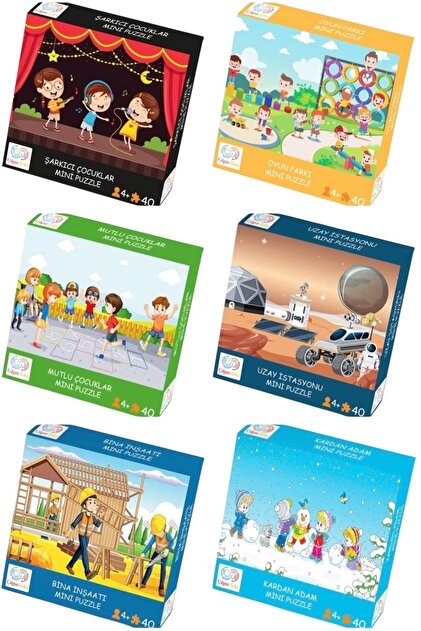 Çılgın Zeka 6'llı Puzzle Seti 3-7 Yaş Puzzle Set 40 Parça Mini