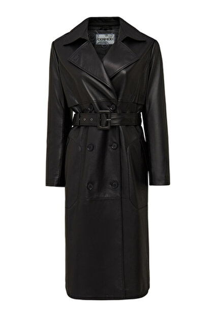 Derimod Shakira Kadın Yeşil Kruvaze Yaka Deri Trençkot 24WGD5219XS