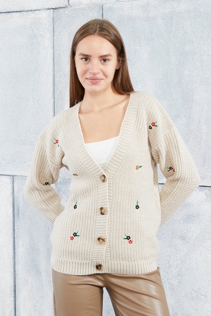Women's Knitwear Cardigan Flower Standard Size Stone