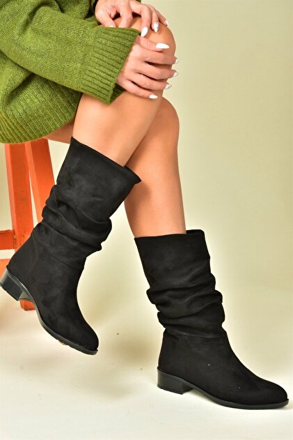 Fox Shoes Siyah Süet Büzgülü Günlük Kadın Çizme N726602102
