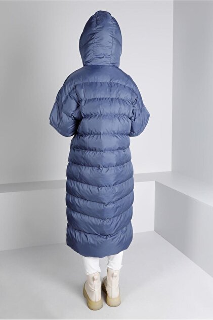 新品タグ付 seya. hooded coat ライナー付 Blue Gray Alvina Hooded Zippered Inflatable Coat 90390- Trendyol
