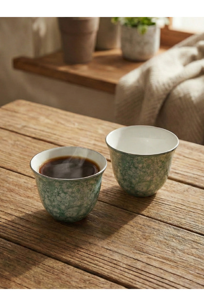 Saudi porcelain coffee cup set – 12 cups – green color