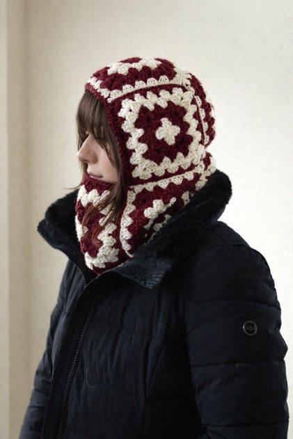 Knitted Balaklava, Motifed Two Color Scarf Beanie, Balaclava