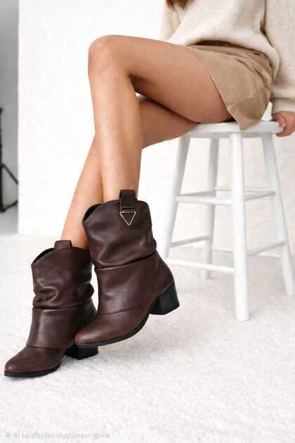 Melinta Women's Cowboy Silver Boots Brown Leather M0053