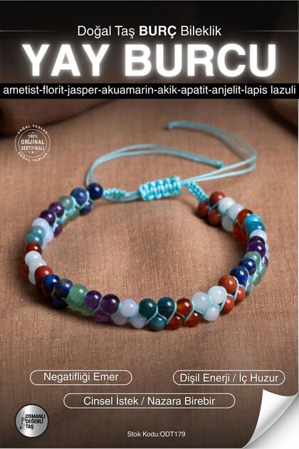 Certified Jasper-Amethyst-Aquamarine-Achate-Apatite-Anjelite-Lapis Sagittarius Zodiac Natural Stone Bracelet Odt179