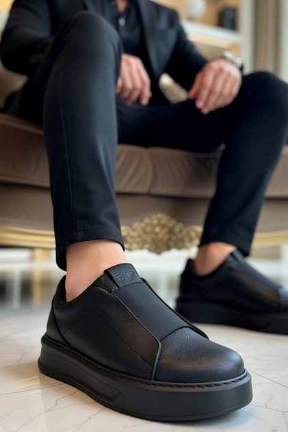 Men's Casual Sneaker Low-Top Laceless Thick Sole Leather Suede Functional Durable Sports