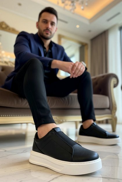 Men's Casual Sneaker Low-Top Laceless Thick Sole Leather Suede Functional Durable Sports