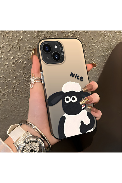 iPhone 15 Compatible Silicone Edge Hard Back Anti-Fall Lamb Pattern Case