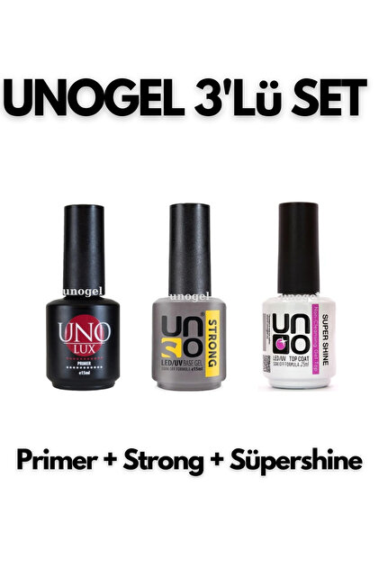 Uno Primer + Strong Base Coat + Süpershine Top Coat 15 ml 3lüset