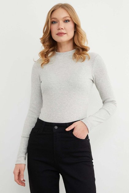Ribbed High Neck Snap Fastener Bodysuit
