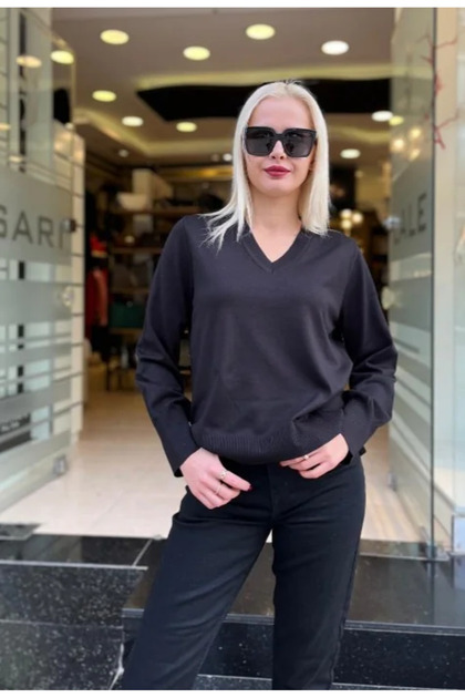 KOLU YIRTMAÇ DETAYLI V YAKA TRİKO