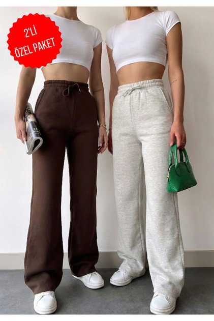 Women's 2-Pack Fleece-Lined Winter Lace-Up High-Waisted Wide-Leg Sweatpants
