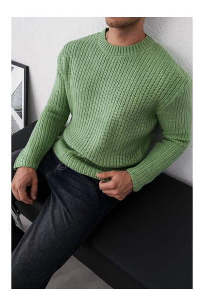 Men's Chain Corded Fabric Crew Neck Sweater