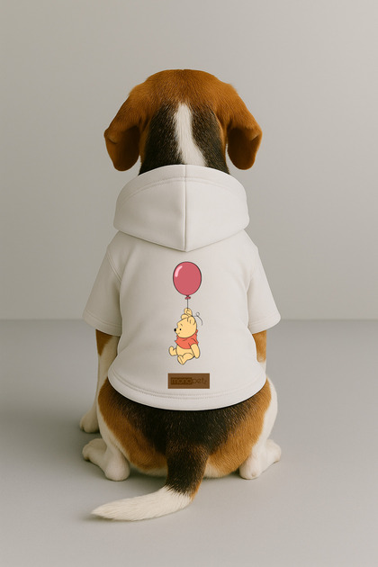 Printed Dog and Cat Clothing & Dress with Fleece Inside - White Color K Hooded Hoodie Bb575
