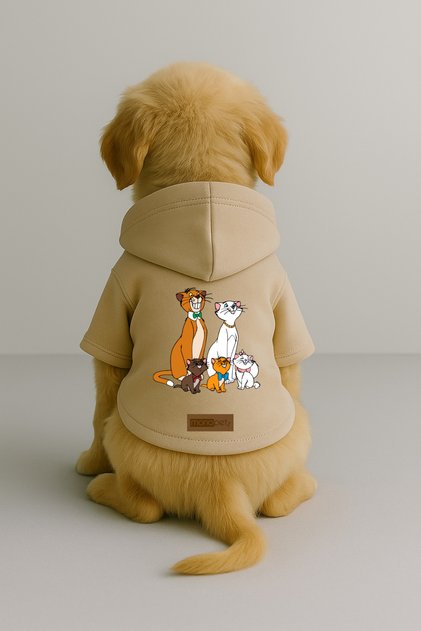 Printed Inside Fleece Dog and Cat Clothing & Dress - Beige Color K Hooded Hoodie B7112