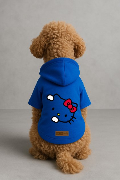 Printed Dog and Cat Outfit & Dress with Fleece Inside - Blue Color K Hooded Hoodie Bea80