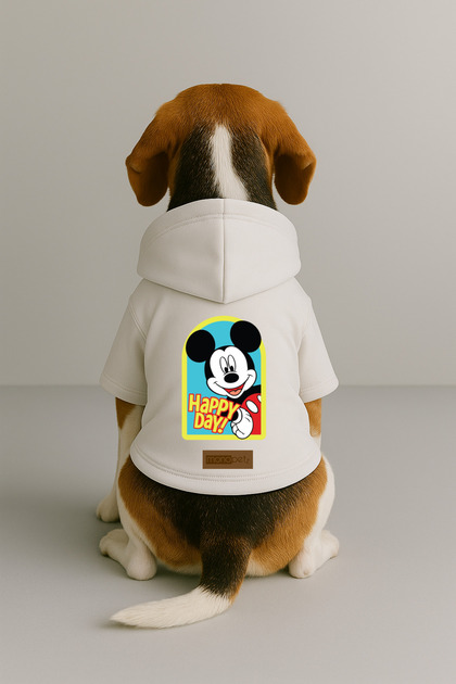Printed Dog and Cat Clothing & Dress with Fleece Inside - White Color K Hooded Hoodie Bd517