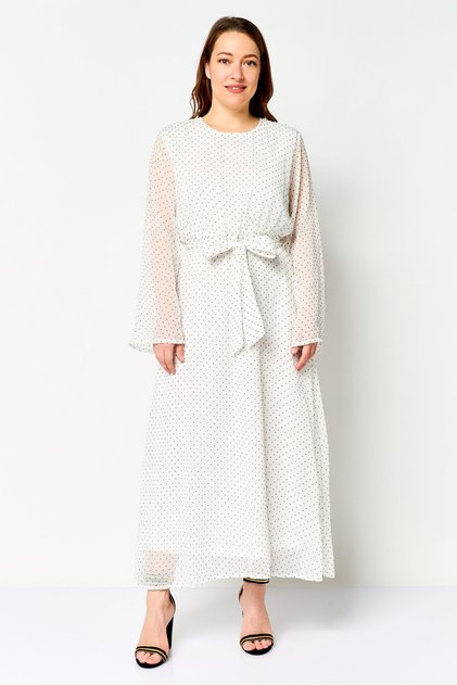 Women Microdot Maxi Dress, White