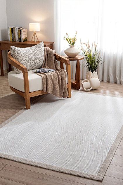 Koza Halı Fresco Soft Natural Iskandinav Yıkanabilir Bordürlü Halı