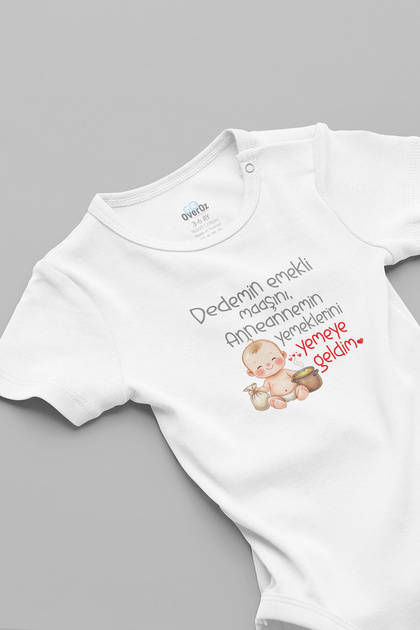 Dede ve Annaanne Baskılı Çıtçıtlı Kısa Kollu Bebek Body Zıbın Tulum Badi 5937