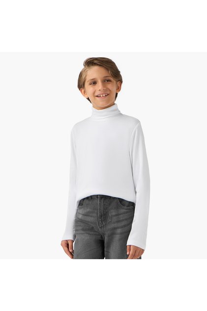 Solid Turtleneck T-shirt with Long Sleeves