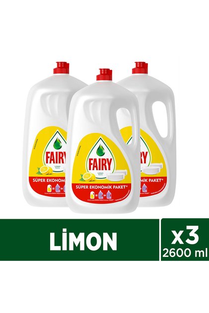 Süper Ekonomik Paket Sıvı Bulaşık Deterjanı 2600 ml Limon Kokulu x 3 Adet