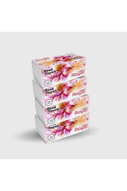 Royal Classic Super Absorbent And Strong Hand Towels White Tissue Paper- 4PcsX150 Sheets