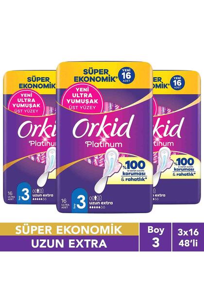Platinum Uzun Extra (Boy 3) 16 Adet Süper Ekonomik Hijyenik Ped x3