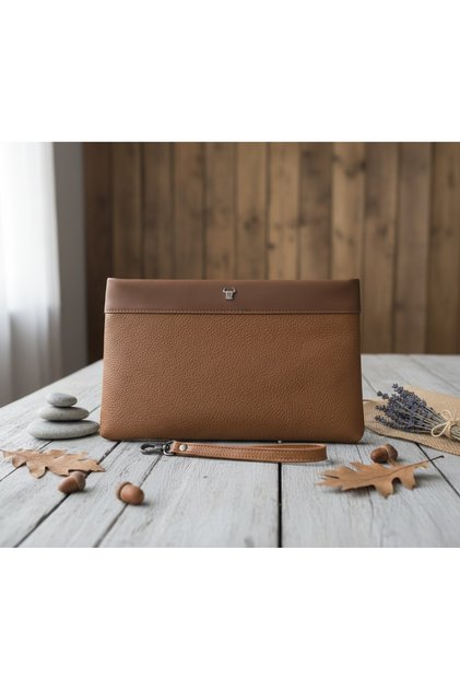 100% Genuine Leather Unisex Zippered Wrist Strap Hand Portfolio and Bag