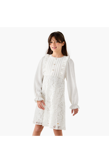 Lace Dress with Ruffles and Long Sleeves