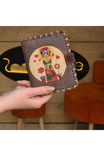Mexican F. Kahlo Figured Small Wallet Ethnic Bohemian Retro Style - Brown