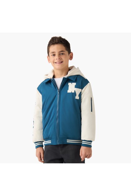 Zip Through Hooded Heavy Jacket with Long Sleeves