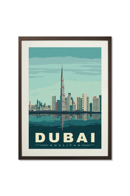 ALAYRA Dubai Burj Khalifa Tower World City Landscape Paintings Vintage Travel Poster Retro Wall Stickers Art Print Painting Home Decoration ()45.7X30.5 CM