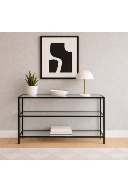 Aura şeffaf Camlı Siyah Metal Dresuar, konsol, tv altı ünitesi 100x60x33 cm