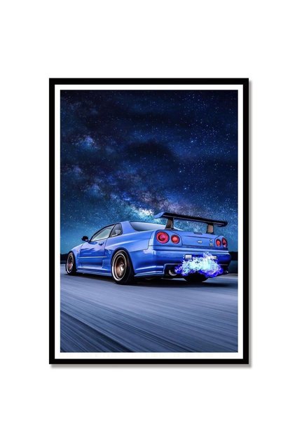 ALAYRA Poster Skyline GTR R34 Blue Poster Canvas Wall HD Print Art Living Room Decor Art Paintings for Bathroom 16"X24" No Frame61X40.6 CM