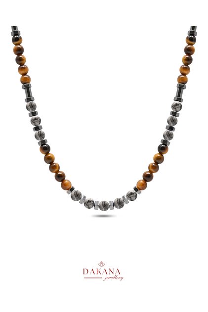 Certified Gray Jasper Stone Capricorn Zodiac Sign Men's Natural Stone Necklace