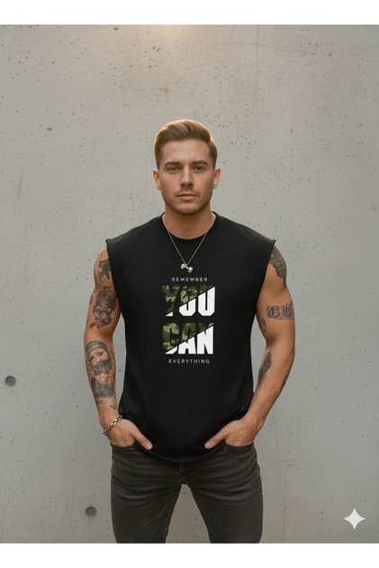 You Can Printed Men's Zero Arm Athlete Tank Top T-Shirt