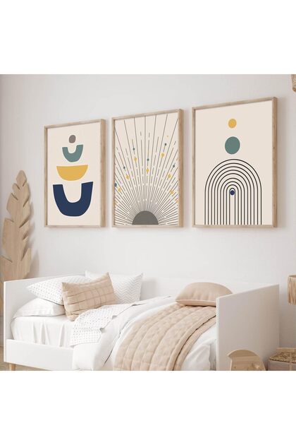 ALAYRA Mid Century Wall Art - Boho Abstract Wall Art - Mid Century Modern Canvas Prints - Geometric Sun Wall Art - Minimalist Line Drawing Wall Painting Vintage Poster for Living50X70 CM