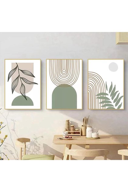ALAYRA Modern Aesthetic Plant Pictures, With Outer Frame, Set of 3 Boho Decorative Pictures for Home Decor
