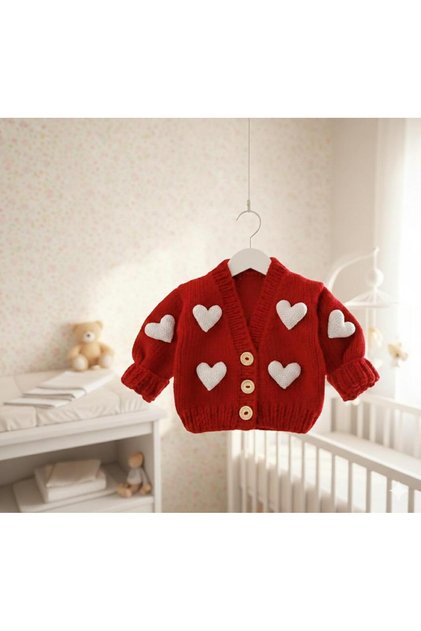 Heart-Shaped Baby Cardigan Hand-Knitted