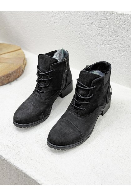 D25Kb-1645 Genuine Leather Boots with Rubber Laces for Women