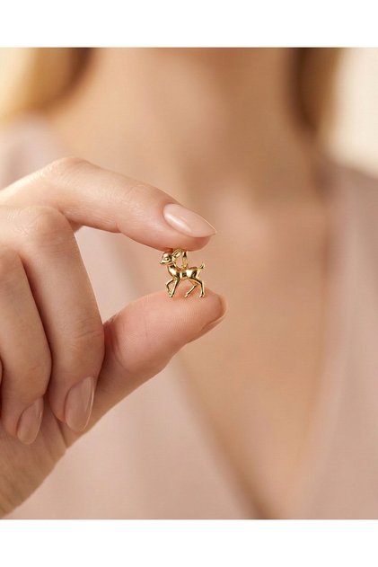 Üç Boyutlu Sade Minik Ceylan 14 Ayar Altın Kolye Ucu
