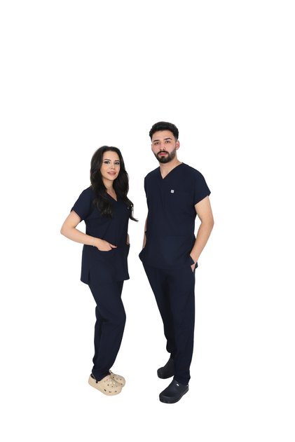 D/115 Gray Bat-Sleeve Unisex Doctor Nurse Student Lycra Fabric Scrubs Set
