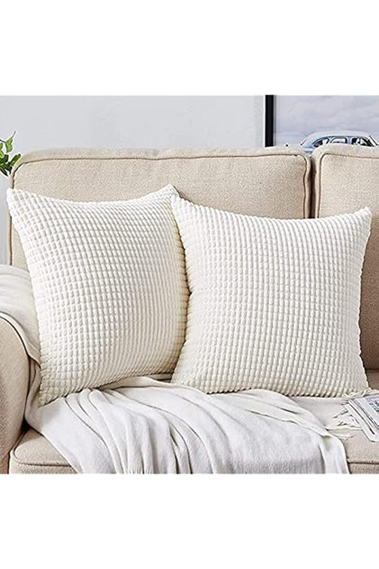 White Cream Corduroy Pillow Covers 18x18 Inch (2-Pack)
