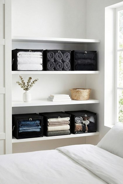 6 Pieces Black Small Size Under-Bed Storage, Suitcase Organizer, Dowry Box, Bundle Box / 30X22X18